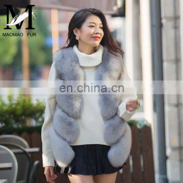 Women's 100% Real Genuine Fox Fur Sleeveless Vest Waistcoat Fur Gilet