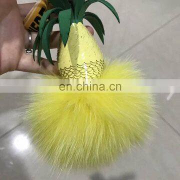 Hot Selling Christmas Gift Cute Pineapple Fur Key Chain Pom Pom Car Key Ring photo-2