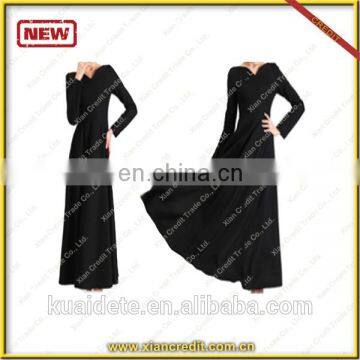 2014 Fashional woolen black color muslim women dress KDT-D18