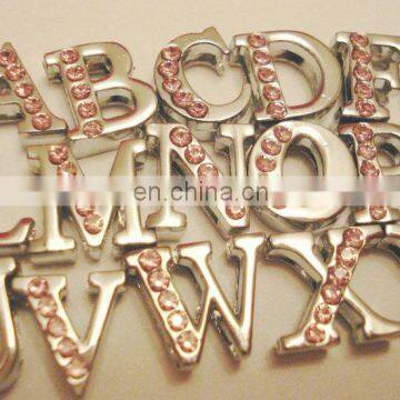 Pink silver 8mm rhinestone alphabet diy slide letter