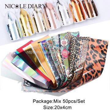 Mixed-Styles Random Nail Foils Laser Silver Gold Nail Art Transfer Stickers Mirror Effect Stickers for Nails photo-5