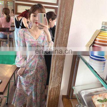 Puff Sleeve V-neck Floral Chiffon Dress Women Spring/summer 2020 New French Retro Gentle Style Skirt photo-2