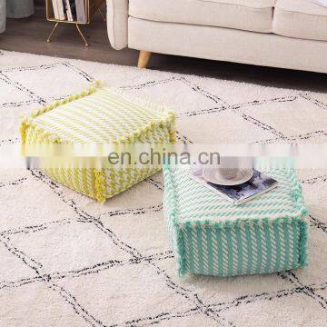 Wholesale Living Room Floor Chair Cotton Yarn Woven Square Footstool Pouf Ottoman photo-3