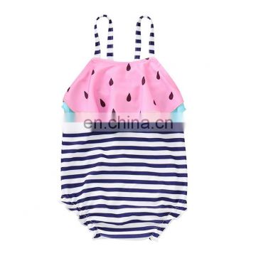 2019 Hot Selling Pink Watermelon Stripe  Summer Little Girls Swimwear Romper kids Bikini Ruffle Children Beach Swimsuit