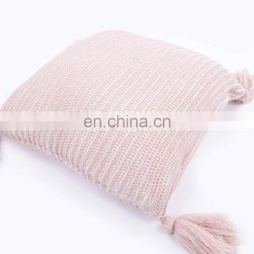 2018 hot sales 100%acrylic decorative rib knitted cushion cover with lantern tassels