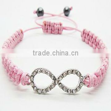 Diamante 8 shape silver color alloy pink wire woven Bracelet