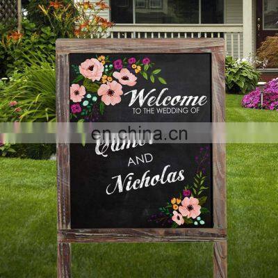 Double Sides A-Frame Chalkboard Sign Rustic Wooden Sidewalk Easel Chalk Stand photo-4