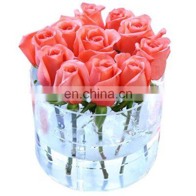 Clear Fashional Round Weeding Acrylic Rose Flowers Display Box