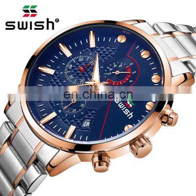 SWISH 0025 Top Brand Luxury Men Watches Waterproof Stainless Steel Wristwatch Men's Chronograph Casual Quartz Watch