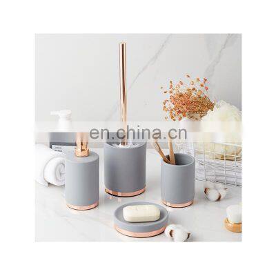 Bathroom accessories Set Toilet Brush Holder Soap Dispenser Tumbler Soap Dish linear Shape Concrete with Color Coating