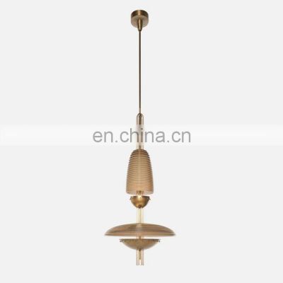 Modern luxury home hotel decoration living room brass glass linear pendant lamp brass glass shade chandelier