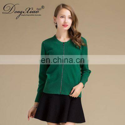 Crew Neck Knitted Cashmere Wool Mix Spring Women Sweater Cardigan With Button photo-2