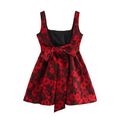Spring new dress, women's print, slim fit, slimming and casual suspender design, niche and versatile