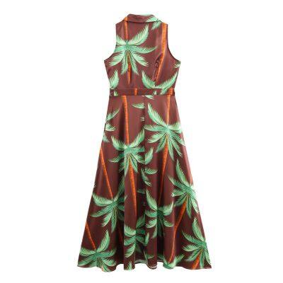 2025 Spring New Product European and American Style Women's Suit Collar Printed Sleeveless Dress for Women photo-2