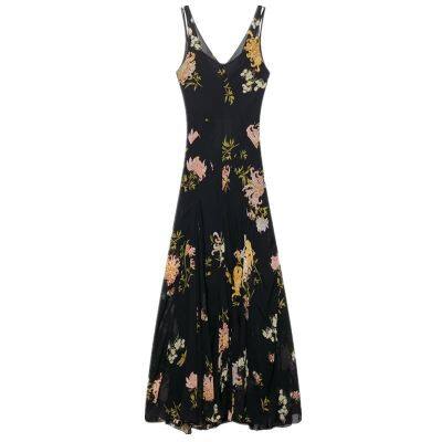 2025 Summer New Women's Suspender Temperament Printed Sleeveless V-neck Long Dress photo-3