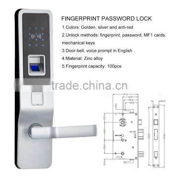 New Zinc Alloy electronics Digital fingerprint door lock with keypad