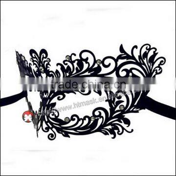 Luxury Black elegant Metal Laser Cut Venetian Mask Innovation Rhinestones