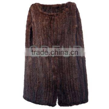 QD80555 Woman Plus Size Knit Mink Fur Long Vest Gilet With Bigger Armhole