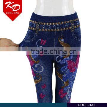 2016 Fashionable Mid-rise Straight Leg Floral Print Jeans for Women Factory Directly Quality Choice photo-4