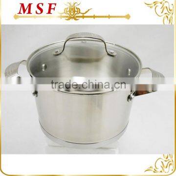 high-end market stainless steel casserole pot with high arched glass lid and nylon satin polished outside