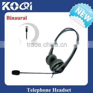 Binaural telephone headset with RJ11 plug