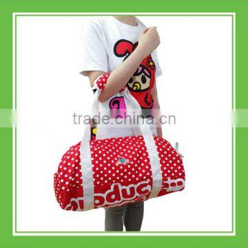 Hot Sell Products Bros Red Dotted Nylon Zippered Water Resistant Barrel Duffel Sport Shoulder Tote Bag Very Convenient