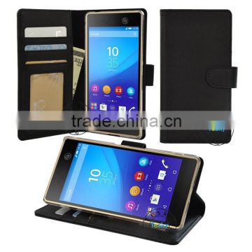 fancy synthetic leather flip cover case for sony m5, business book case stand cover for sony m5