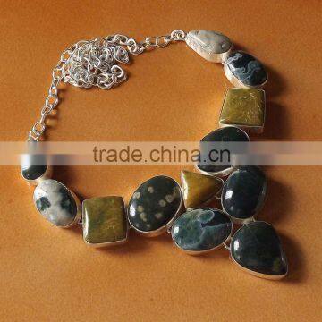 Blood Stone, Jasper Necklace plated 925 Sterling Silver 80 Gms 18-20 Inches