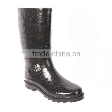 ladies crocodile pattern waterproof knee high rubber boots