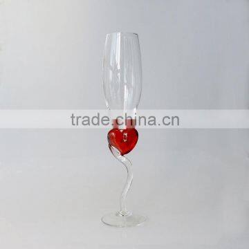 Tulip Shaped Red Heart Champagne Glass