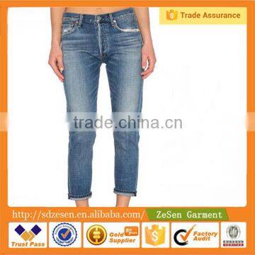 China Manufacture Women Vintage Blue High Rise Classic Boyfriend Jeans