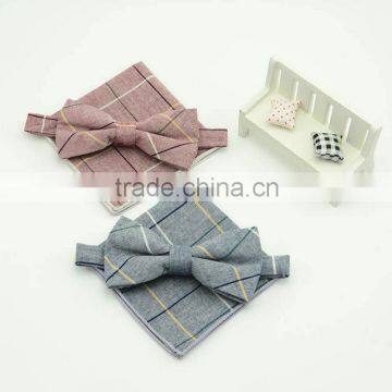 Lovely Pastels Colors Blue Pink Plaids Cotton Hankies and Bowtie For Men Garment