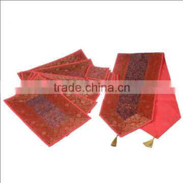 Placemats and Coaster in Red Color Indian Silk Table Runner
