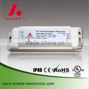 UL CE listed 0-10v 24v 20w led dimmable lighting driver for bulbs