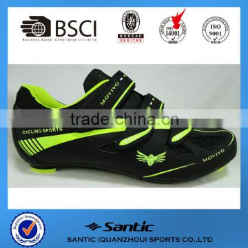 2016 OEM road cycling shoes bike shoes route with 3 straps compatiable with look SPD pedal black fluo