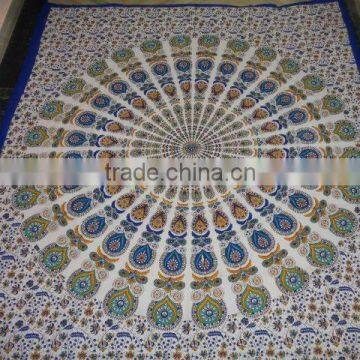 WHITE PRINTED BARMERI PEOCOCK MANDALA PRINTED TAPESTRY photo-2