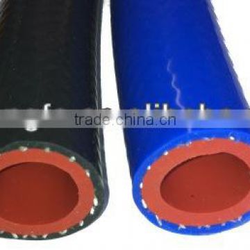 High performance two color reinforced braided blue silicone heater hose