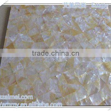 Modest luxury triangle yellow/gold mother of pearl seashell mosaic wall tile in brick pattern