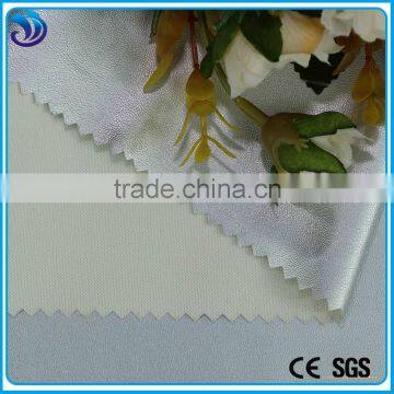 hot sale pu fake leather silver color polyester fabric for hometextile and garment