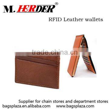 MK442 Guangzhou factory wholesale lots card slot wallet brown RFID leather wallet                        
                                                                                Supplier's Choice