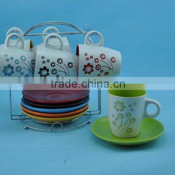 Light color 200cc ceramic coffee cup with saucer