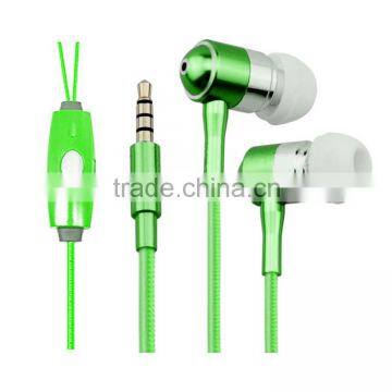 Fashionable design green color EL glowing metal earphone with stereo sound effect for mobile phone