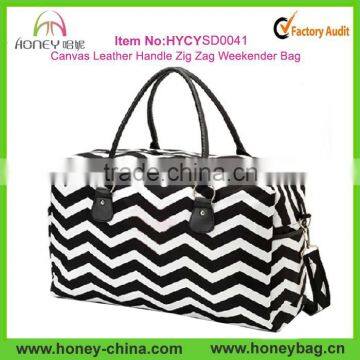 2014 Fashion Leather Handle Cotton Canvas Black Chevron Duffel Bags                        
                                                Quality Choice