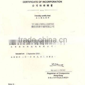 Certificate of incorporation