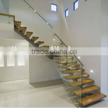 steel structure straight stairs with timber tread and glass balustrade