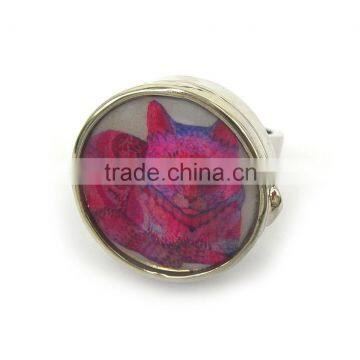 Metal round shaped solid perfume container /lip gloss ring, with changeable epoxysticker,OEM designs accepted.<DACA9019>