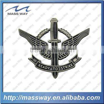 custom 3D embossed old color metal sword strike lapel pin badge