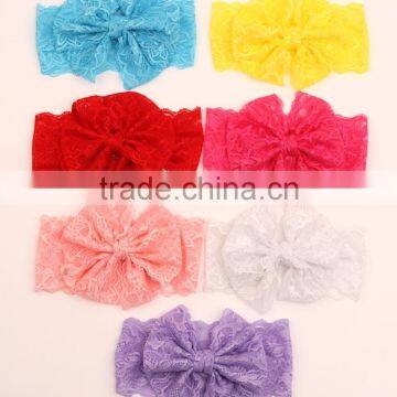 Fancy knitted baby butterfly flower bownot wide lace headband girl princess soft knitted knot headband