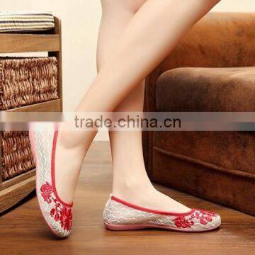 Women Casual Shoes Breathable Lace Chinese Style Floral Embroidered Ladies Cotton Walking Flats Oxford Sole Plain No Logos photo-5