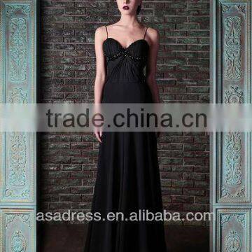 Chiffon Sweetheart Spaghetti Straps Black Sexy Long Evening Dresses (EVRK-1002)